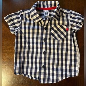 Carters | Blue and White Plaid Button Down short sleeve | 12 mo